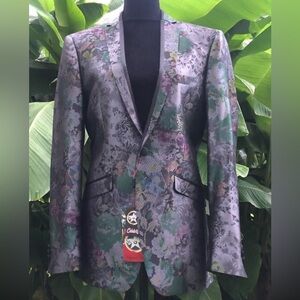 New L&S Hollywood Celebrity Jacquard Floral Single Breasted Blazer XS 36R Slim